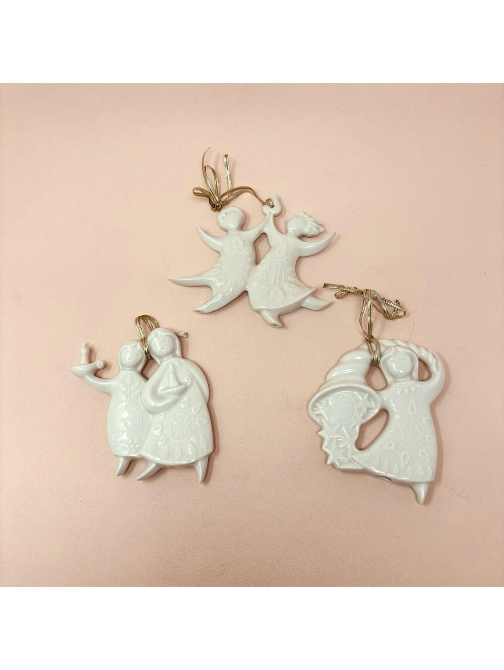 3 Vtg Haviland Limoges Christmas White Angel Ornaments Noel 1971, 1976, 1977 EUC